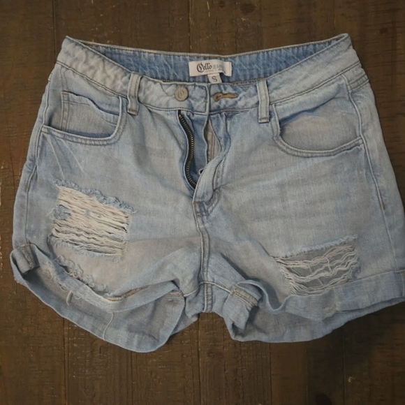 Small Cello Blue Jean Shorts Distressed Cuffed Grunge Worn - Picture 1 of 1